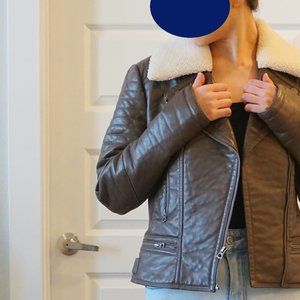 Lucky Brand Leather Brown Aviator Jacket